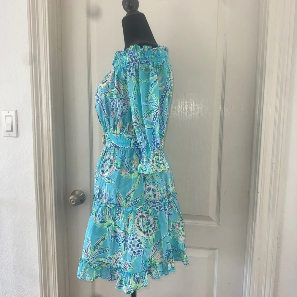 Lilly Pulitzer Sz XS Louisa off the shoulder Dress Turtle Season - Picture 8 of 15
